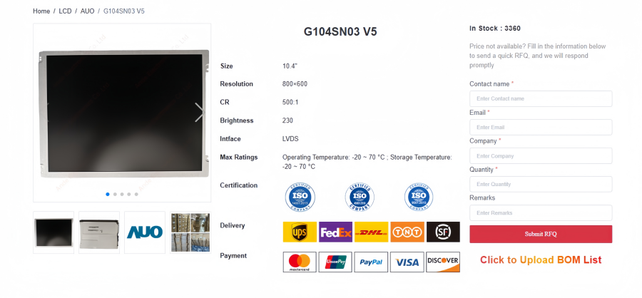 G104SN03 V5 LCD Panel | Reliable Industrial Display Module