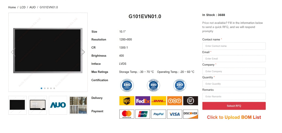 Display LCD G101EVN01.0 Da 10.1 Pollici: Risoluzione 1280x800, Nuovo Con Garanzia 90 Giorni