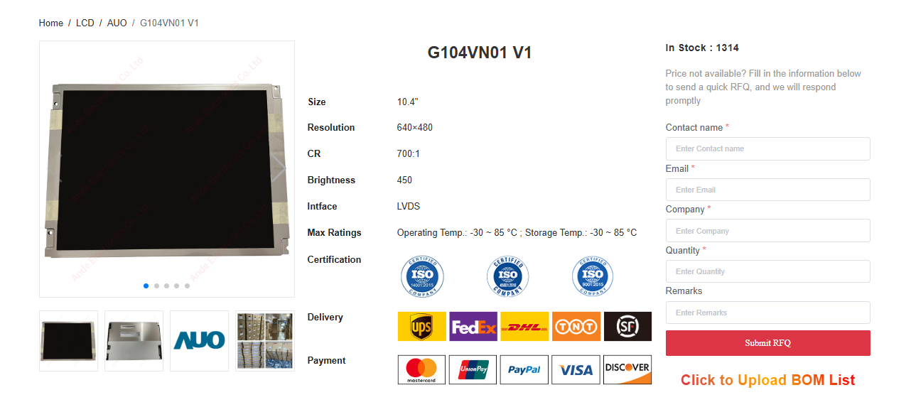 AUO G104VN01 V1 Industrial LCD Module – Reliable Display