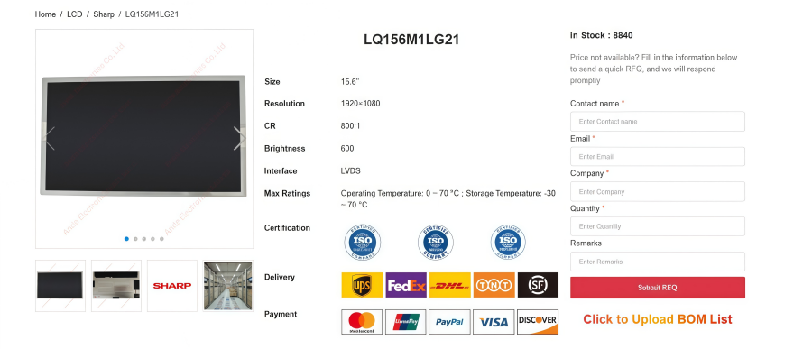 LQ156M1LG21 LCD Display for Industrial and Gaming Applications