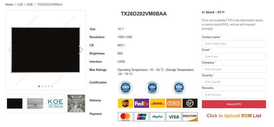 KOE TX26D202VM0BAA 10.1 KOE TX26D202VM0BAA 10.1