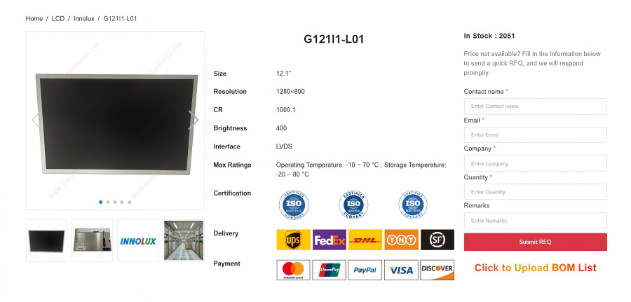 Innolux G121I1-L01 | 12.1-Inch 1280×800 TFT LCD Innolux G121I1-L01 | 12.1-Inch 1280×800 TFT LCD